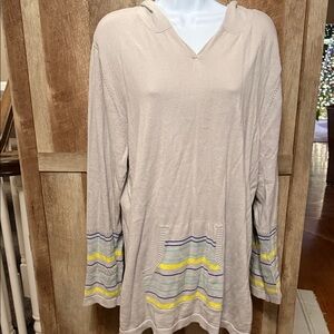 Gray Hooded Top with Colorful Stripes